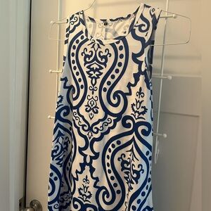 Blue and White Patterned Sleeveless Dress